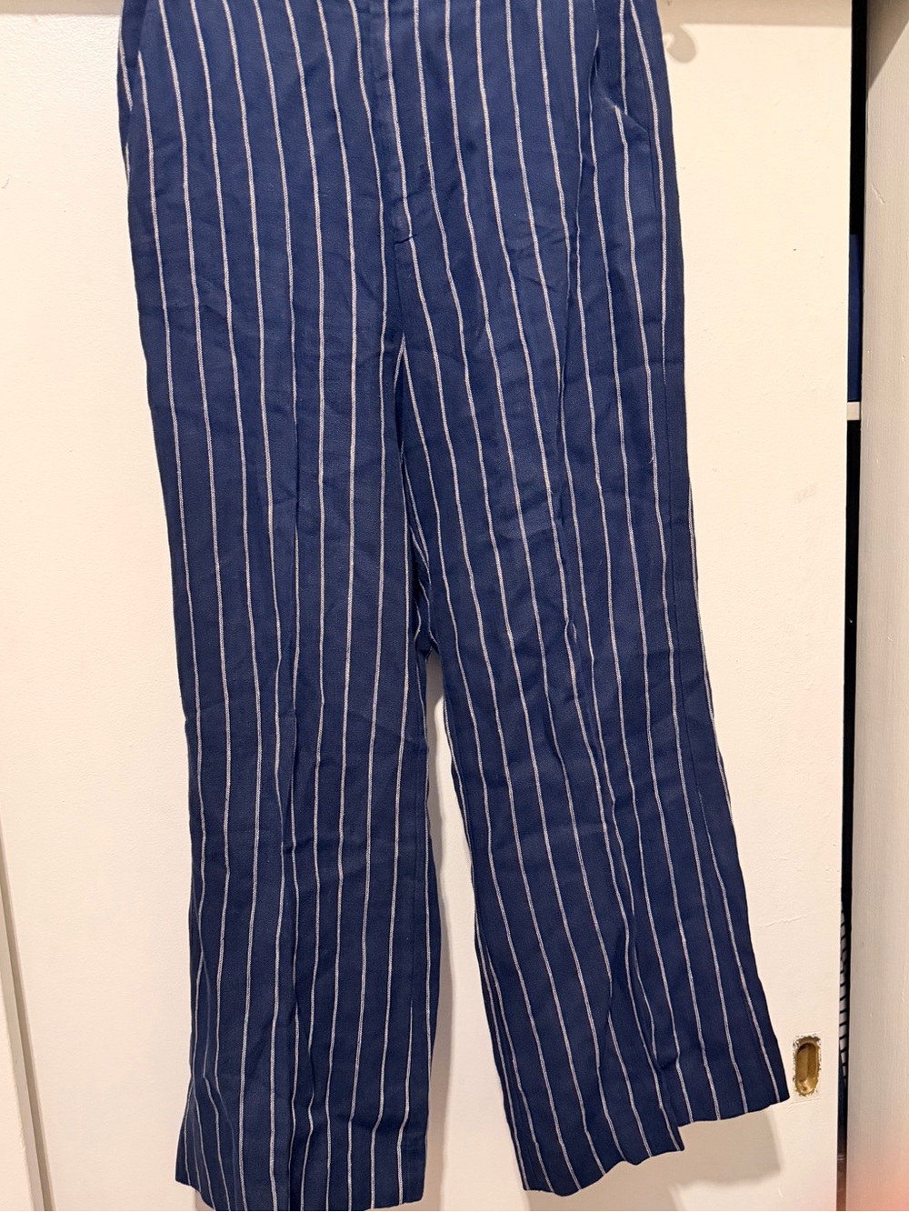 100% Linen Navy Pinstripe Linen Trousers - Picture 3 of 10